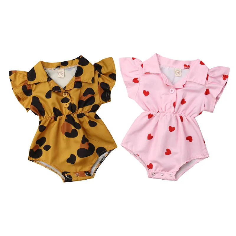 Summer Infant Newborn Baby Girl Clothing Leopard Heart Ruffles Baby Girls Rompers Valentine's Day Clothes For Baby Girl Summer